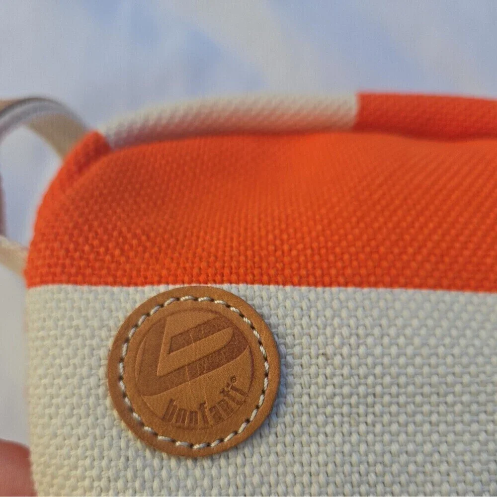Bonfanti Borse Cotton W Leather Trim Toiletry Makeup Cosmetic Travel Bag orange